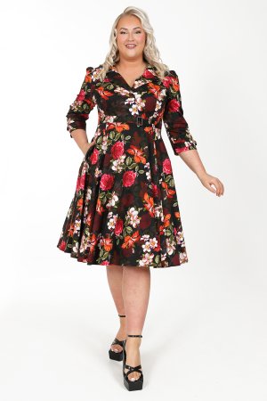 Black Floral Shirtwaist Dress